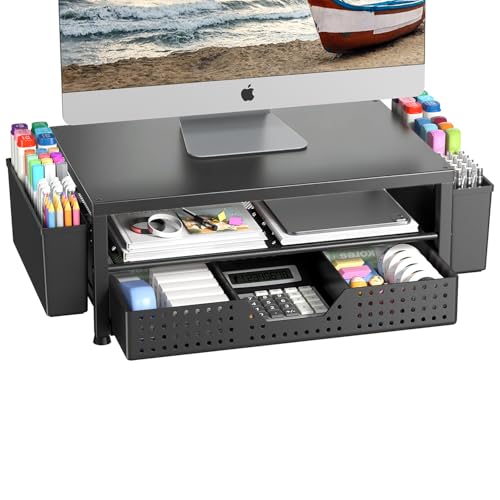 Monitor Stand Riser, Laptop Stand for Desk, Office Desk Organizer and Accessories, Computer Desktop Shelf with Drawer and Pen Holder, Printer Stand for Home, Office, Dorm (Black) - color: Black 2