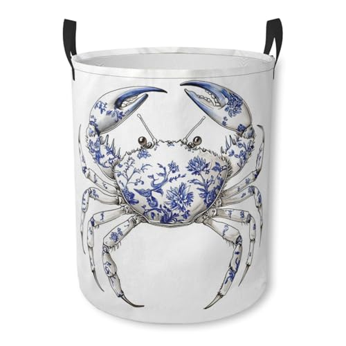 Chinoiserie Crab Laundry Basket Foldable Laundry Hamper with Handles Clothes Storage Bin for Household Bedroom Bathroom Dorms 17.3"x13.6" - color: Chinoiserie Crab