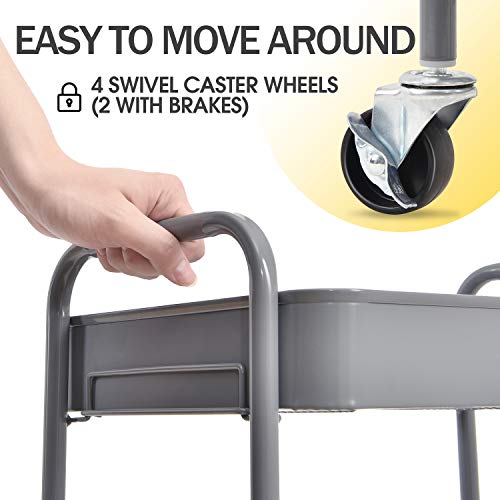 TOOLF 3-Tier Rolling Cart - Metal Utility Storage Organizer with Lockable Wheels, 33 lbs Per Shelf, Tool-Free 5-Min Assembly, for Kitchen Bathroom Office Nursery Craft Room, Grey - color: Grey, size: 3-Tier