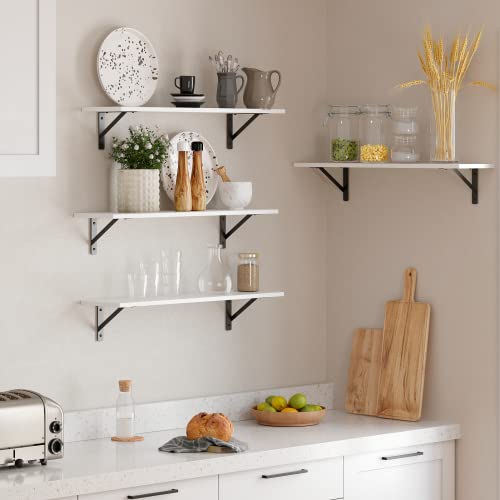 DINZI LVJ Long Wall Shelves, 24 Inch White Floating Shelves Set of 2, Easy-to-Install, Wall Storage Ledges with Sturdy Metal Brackets for Living Room, Bathroom, Bedroom, Kitchen, White - color: White, size: 23.6 Inch