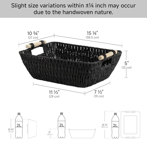 StorageWorks Large Wicker Storage Basket for Organizing with Wooden Handles, Toilet Paper Baskets for Shelf, Black, 2-Pack - color: Black, size: Medium