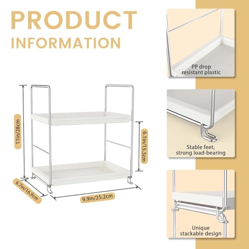 2-Tier Bathroom Countertop, Cosmetics Skincare Organizer Holder for Perfume, Bathroom Counter for Dresser and and Kitchen Vanity Organizer (Sliver) - color: White + Sliver