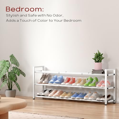 Bumusty 3-Tier Long Expandable Shoe Rack for Closet, 18"-44" Adjustable Shoe Rack for Entryway, 15-18 Pairs Large Shoe Organizer Shelf Storage, Sturdy Metal, White - color: White, size: 3-Tier