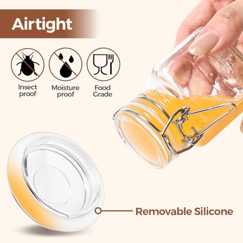 ComSaf Set of 12 Square Glass Spice Jars with Airtight Lids (4 Oz), Mini Favor Jars with Wire Clamp for Honey, Herbs & Farmhouse Kitchen Pantry Organization, with Funnel & Labels - size: 4oz*12