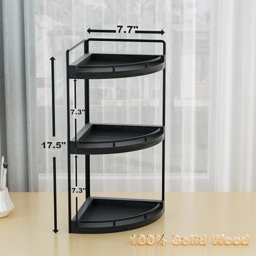Corner Bathroom Counter Organizer, 3 Tier Bathroom Sink Shelf Countertop, Wood Vanity Skincare Storage for Toiletries Decor, Makeup, Dresser(Black) - color: Black