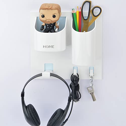 Bedside Shelf Organizer,Stick On Adhesive Wall Mounted Floating Shelf Holder for Phone,Headset,Reading Glasses,Remote Control - Good for Home,Dorm,Bedroom,Office (Vertical Type/White) - color: Vertical Type/White