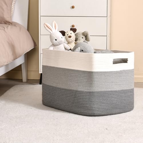 ICERZCZ Extra Large Blanket Basket Living Room, Rectangle Storage Basket, Large Woven Baskets for Storage, Cotton Rope Basket for Toys, Clothes, Gradient Grey - 25”x16”x16” (105L) - color: Gradient Grey, size: 25”x16”x16”
