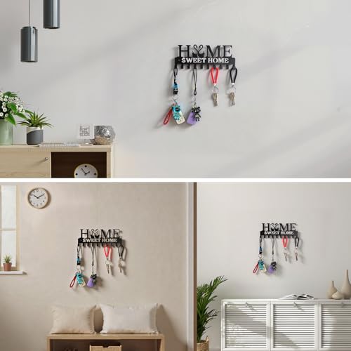 Key Holder Wall Mounted with Screws and Anchors, Black Multifunctional Key Hanger with 10 Hooks, Entryway Front Door Kitchen Hallway Garage Office - color: Home-2 Black