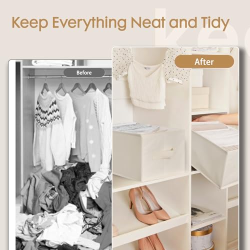 Criusia 6 Pack Large Clothes Organizer, Wardrobe Closet Organizer and Storage with Handles, Foldable Fabric Closet Organizers Dividers for Clothing, Pants, Jeans, Sweater, T-shirts, Beige - color: Beige