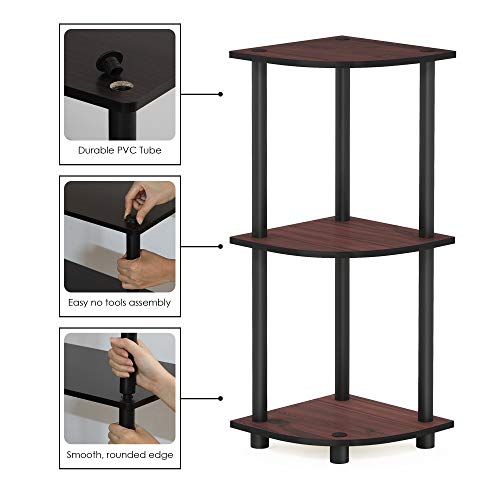 Furinno TURN-N-TUBE Corner Shelf, 3-Tier Corner Bookshelf, Display Storage Shelves with Open Shelves, for Organization and Storage, Living Room, Home Office, Garage, Dark Cherry - color: Dark Cherry/Black, size: 3-Tier Round Tube