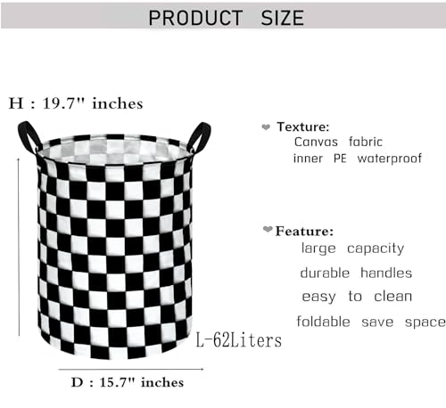 KUNRO Black-white Checker Kids Laundry Gift Basket Storage Hamper, Clothes Storage Organizer Bins, Shelf Basket with Handles for Room Decor - color: Checker