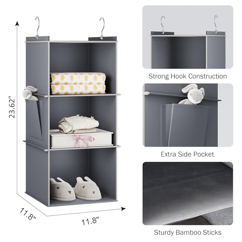 YOUDENOVA Hanging Closet Organizer, 3-Shelf Closet Hanging Storage Shelves, Grey - color: Grey, size: 3-SHELF