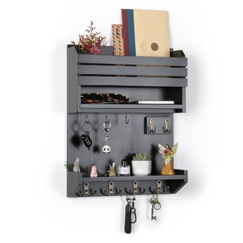 Key Holder, Wall Mounted Mail Organizer, Keys Holder on Wall with 9 Key Hooks, Black - color: Black