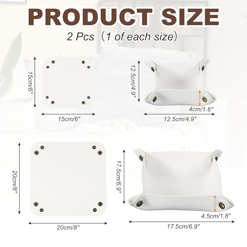 uxcell 2 Pcs Valet Tray for Women and Men, PU Leather Jewelry Tray Entryway Table Bedside Nightstand Catchall Storage Organizer for Jewelry Key Coin Watch Wallet(Square, White) - color: White