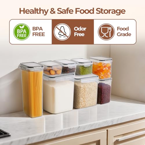 ComSaf Airtight Food Storage Containers with Lids, 11 Pcs Canisters Sets for the Kitchen, Plastic Pantry Organizers and Storage for Cereal, Flour, Sugar,Kitchen Storage Containers Include Labels - size: 7 Size-Rectangle