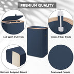 BALEINE Laundry Hamper with Lid, Tall Laundry Baskets with Bamboo Pull Handles, Large Laundry Bin with Internal Support (18 Gal/70L, Blue) - color: Blue, size: 70 liters