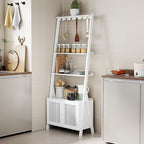 Bookcase with Drawers, 4-Tier Bamboo Bookshelf Ladder Shelf with 6 Hooks, 59.5"H x 24.8"L x 10.6"W, Tall Narrow Freestanding Standing Storage Organizer for Living Room, Office, Bedroom, White - color: 4-tier White