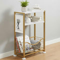 Skinny Side Table with Storage, 3 Tier Slim Side Tables for Small Spaces, Skinny End Table Narrow Bedside Table Narrow Side Table for Living Room, Bedroom - color: White Gold