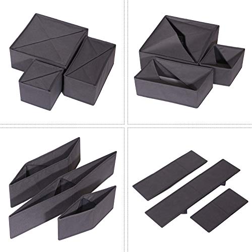DIOMMELL 12 Pack Foldable Cloth Storage Box Closet Dresser Drawer Organizer Fabric Baskets Bins Containers Divider for Baby Clothes Underwear Bras Socks Lingerie Clothing,Dark Grey 444 - color: Dark Grey