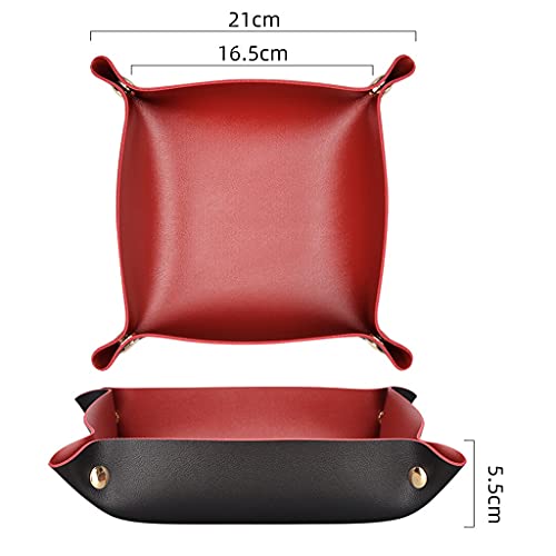 2 pcs Key Tray Jewelry Tray Leather Key Tray for entryway Table Leather Desk Organizer Catch All Trays Candy Holder Sundries Tray Dark Red (Color : Brown) - color: Brown,red