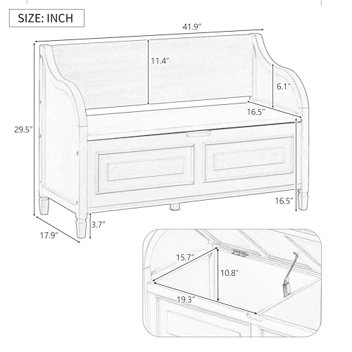 Knocbel Rustic Entry Storage Bench with Hidden Compartments and Removable Cushion, Wooden Entryway Hallway Foyer Shoe Bench Bedroom End of Bed Bench, 250lbs Weight Capacity (Antique Navy) - color: Antique Navy
