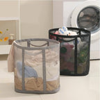 Mesh Bag with Handles, Collapsible Laundry Basket, Foldable Laundry Bag, Breathable Folding Beach Bag,Space-saving Travel Tote Bags (1, Black) - color: Black