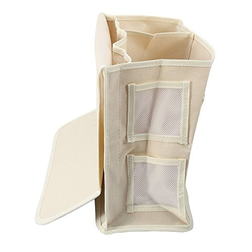WSLCN Oxford Bed Pockets Portable Remote Control Bedside Storage Caddy Hanging Organizer Bag with 6 Pockets Bed Sofa Organizer for Magazine Tissue Phone Beige - color: Beige
