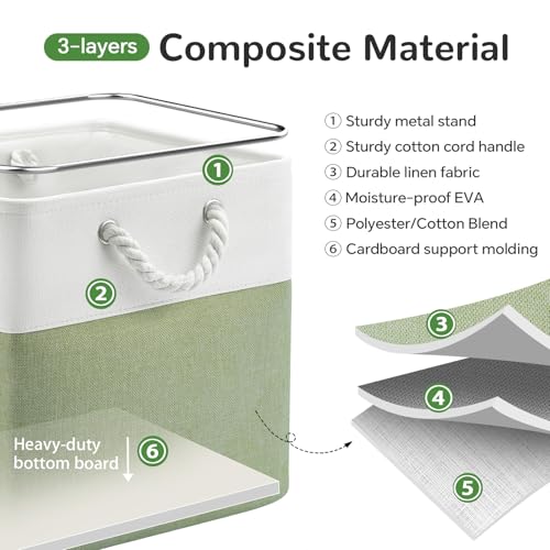 12 x 12 Inch Cube Storage Bins, 4 Pack Fabric Storage Basket with Handles, Foldable Boxes Organizer for Shelf Baskets for Home, Clothes (White/Green) - color: WhiteGreen, size: 12inX12inX12in-4P