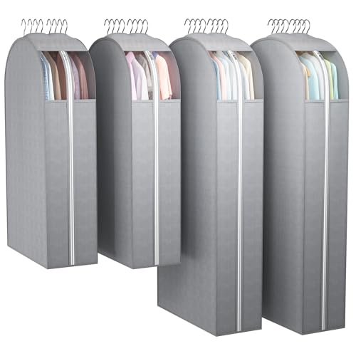 Liuoud 10" Gusseted Garment Bags for Hanging Clothes with Clear Window (40&50") Suit Bags for Open Closet Storage, Clothing Cover for Coat, Dress, Jacket, Shirt, Fur Wardrobe Protector, 4 Packs - color: Grey with window, size: 40+50 inch