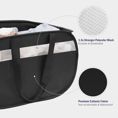 Collapsible Laundry Baskets, Foldable Tear Proof Pop Up Hamper with Reinforced Carry Handles, Durable Laundry Hamper for Home, Laundry, Bathroom, Dorm or Travel (Black) - color: Black(Cationic), size: 1 Pack