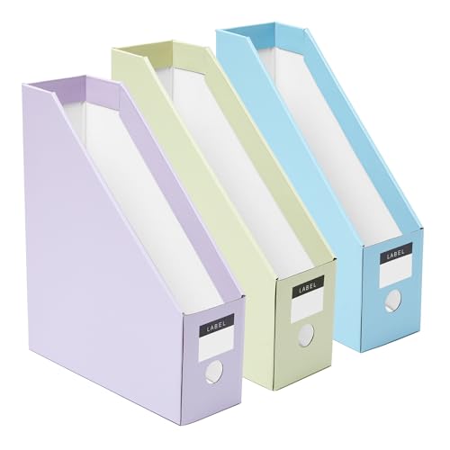 Y YOMA Cardboard File Magazine Holder, Pastel Color, 6 Pack Desktop Binder Holder with Labels Vertical File Storage Foldable Organizer Box, for Office Classroom Home Workspace - size: 6 Pack