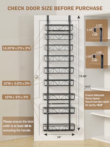 Delamu Adjustable Over the Door Pantry Organizer, 9-Tier Metal Pantry Organization and Storage for Kitchen, Hanging Spice Rack Seasoning Shelves, Cabinet Door Organizer for Easy Install, 16" Black - color: Black, size: 16"W 9-Tier