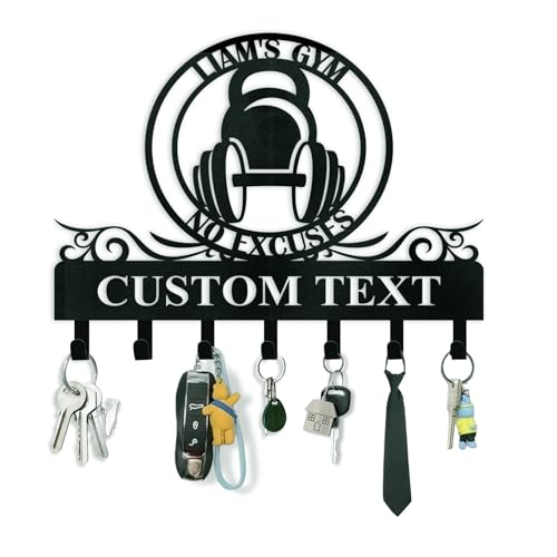 Personalized Key Holder for Wall - Custom Weightlifting Coat Rack Wall Hanging with Name, Metal Key Holder Hooks Organizer Rack, Home Gym Decor, Key Hanger for Gym Doorway Office - color: Color05 Gym