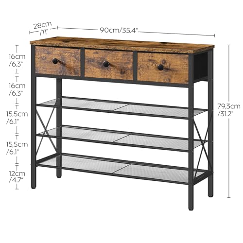 YATINEY 4-Tier Shoe Rack with 3 Drawers, Metal Shoe Organizer for 15 Pairs with Storage Shelves and Wooden Top, for Entryway, Hallway, Foyer, Closet, Rustic Brown and Black SS34BR - color: Rustic Brown + Black, size: 4 Tiers (31.2"H)