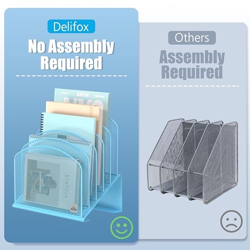 Delifox Inclined Desk File Organizer,Vertical File Folder Holder Stand Metal Rack File Sorter for Office Classroom Desktop Organization - color: Blue, size: 1Pack