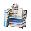 Simple Trending Desk Organizers and Accessories, 5-Tier Desk File Organizer, Paper Letter Tray Organizer with File Holder, Black