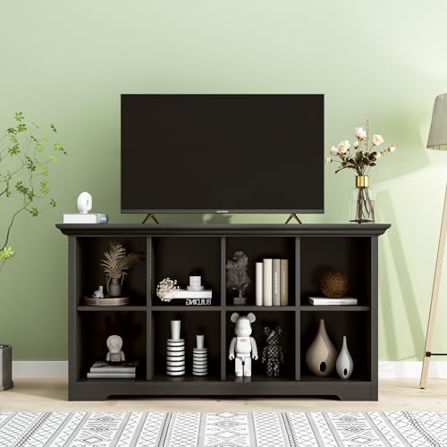 OSCHF Cube Shelf Bookcase with Base - Wooden 2 Tiers Floor Standing Low Storage Cabinet for Home and Office, 8-Cube Lattice Bookshelf, Black - color: Black, size: 8-Cube