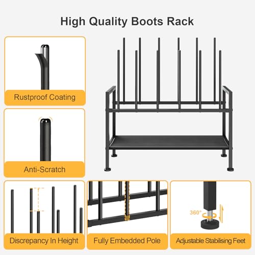 DIMJ Free Standing Shoe Racks - 3-Tier Boot Rack, Black Metal Storage Organizer for Tall Boots, Sneakers, Closet Organizer, Multiuse Shoe Rack, Fits 6 Pairs - size: 1 Pack - 3-Tier