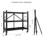 3-Tier Folding Storage Shelves, Heavy Duty Garage Shelving Unit, Adjustable Metal Standing Storage Rack Shelf, No Assembly Wire Shelving Organizer with Wheels for Kitchen Pantry Warehouse - size: 3-Tier