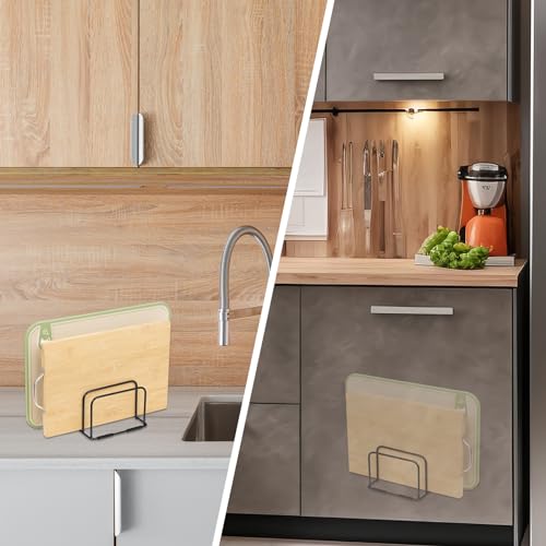 Cutting Board Holder Stand, Countertop Cookie Sheet Organizer, 6 x 6 x 3.9 in. Cookware Organizer for Baking Cookie Pan Small Racks Storage Kitchen Cabinet (Black)
