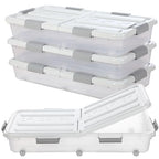 Beeveer 4 Pcs Plastic Under Bed Storage Container with Double Opening Lid Wheel Handle, Transparent Large Capacity Stackable Latching Festival Storage Bin for Closet Bedroom, 31.5x15.8x5.2 In(White) - color: White