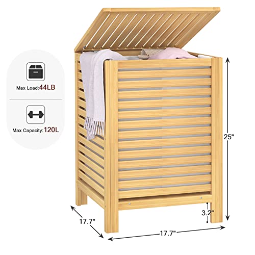 Homykic Bamboo Laundry Hamper with Lid, 120L Large Clothes Laundry Sorter with Removable 2-Section Liner Bag, Raised Laundry Basket Organizer for Clothing, Bathroom, Bedroom, Laundry Room, Natural - color: Natural