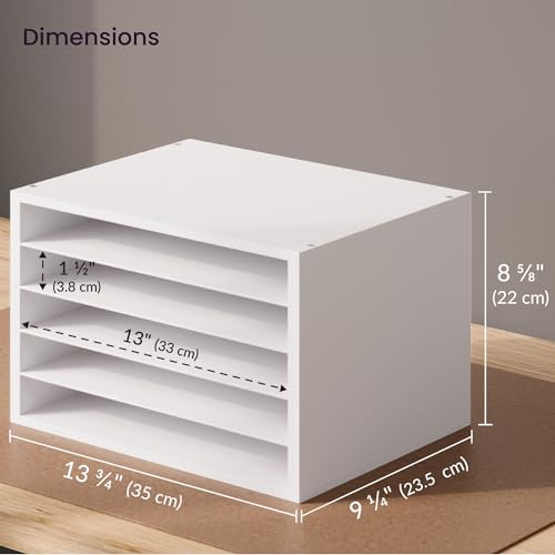 Ballucci 5 Tier Paper Organizer Letter Tray, Wood Desk File Organizer with Adjustable Shelves, Home Office School Letter/A4 Mail Sorter Magazine Holder - White - color: White, size: 5 Tier Standard