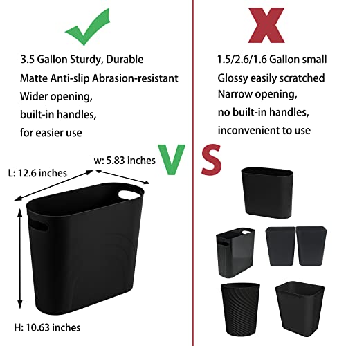 rejomiik Small Trash Can, Slim Garbage Can Plastic Waste Basket with Handles 3.5 Gallon Container Bin for Narrow Spaces Bathroom, Bedroom, Kitchen, Office at Home, 2 Pack Black - color: Black, size: 2 pack