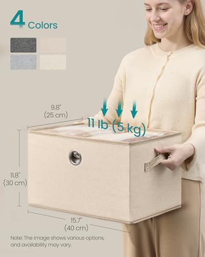 SONGMICS Storage Bins with Lids, 3 Pack Stackable Fabric Storage Boxes, Odorless PP Sheets, Foldable Cube Baskets Organizers with Handles, 15.7 x 11.8 x 9.8 Inches, Summer Sand URFB540LF01 - color: Summer Sand, size: 15.7"L x 11.8"W x 9.8"H
