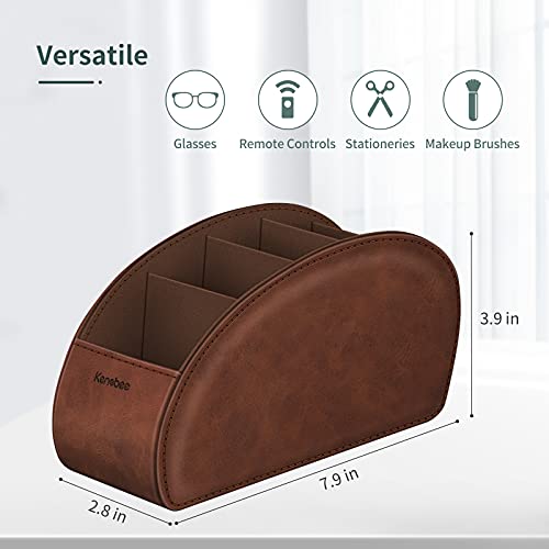Remote Control Holder with 5 Compartments, KENOBEE Anti-slip Desktop Caddy Storage Organizer for Remote Controllers, Office Supplies, Makeup Brush, Media Accessories, Brown - color: Brown, size: Small