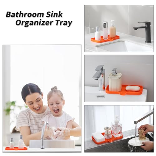 MicoYang Silicone Bathroom Soap Dishes with Drain Spout-Bathroom and Kitchen Sink Organizer,Sponge Holder,Dish Soap Tray,Perfect for Dispenser,Scrubber,Bottle,Cup on Sink or Counter-Orange 9.6"×5.3" - color: Orange, size: M(9.6"×5.3")