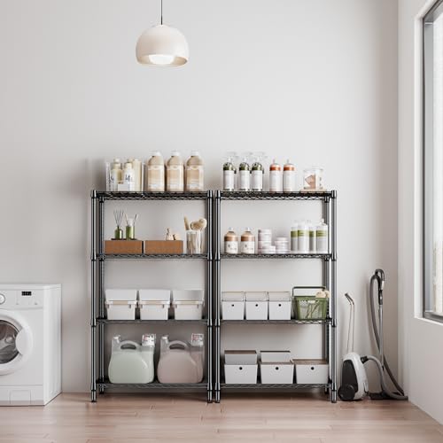 M MZG 1000 lbs 4 Tier Shelf Metal Storage Shelves Shelving Wire Rack Heavy Duty Closet Organizers for Garage Kitchen Bathroom Laundry Black 13.8" D x 35.4" W x 59.5" H - color: Black, size: 4 tier, 13.8" D x 35.4" W x 59.5" H