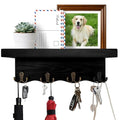 Key Holder for Wall with Shelf, Decorative Wave Design Mail Organizer Wall Mounted with 4 Double Hooks for Keys, Coats, Dog Leash, Wooden Key Rack for Entryway, Hallway, Home Decor (Black)