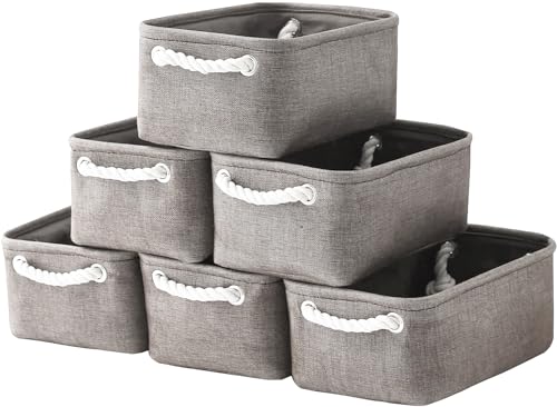 TheWarmHome Foldable Small Storage Baskets with Strong Cotton Rope Handles [6-Pack] Gray Collapsible Storage Bins Set Works Room Storage, Nursery Baskets - color: Grey, size: 6PCS/Small -11.8Lx7.9Wx5.2H